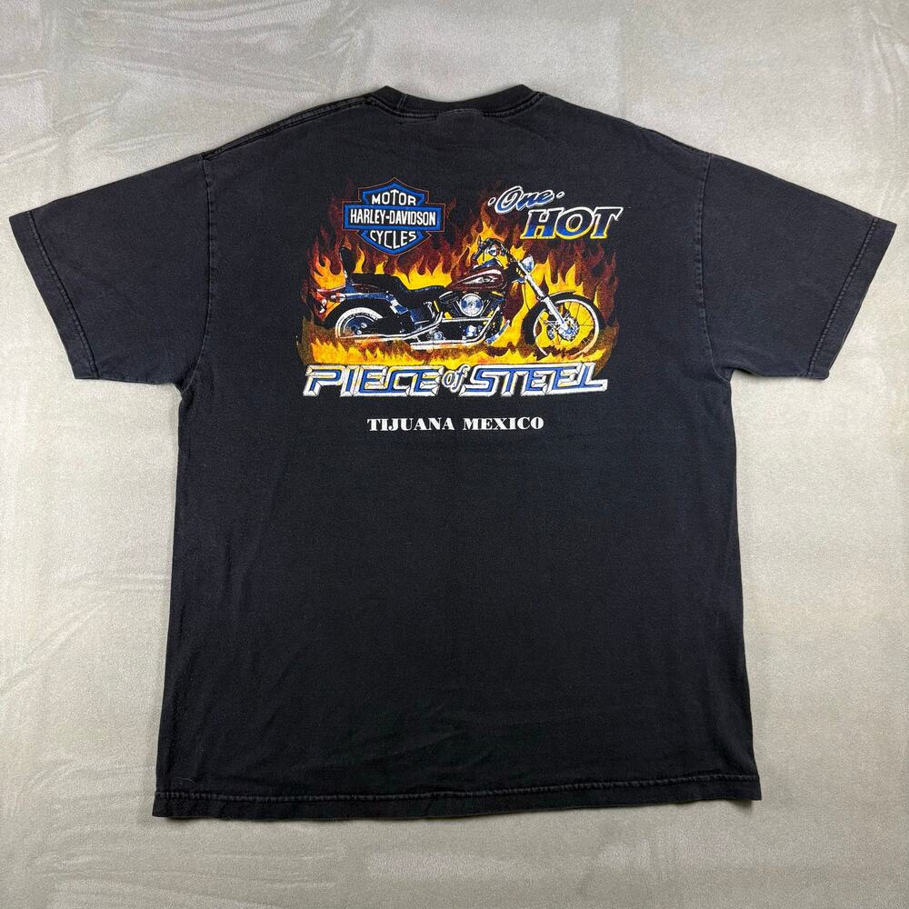 Vintage Harley Davidson Tijuana Mexico One Hot Piece of Steel T Shirt XL Black